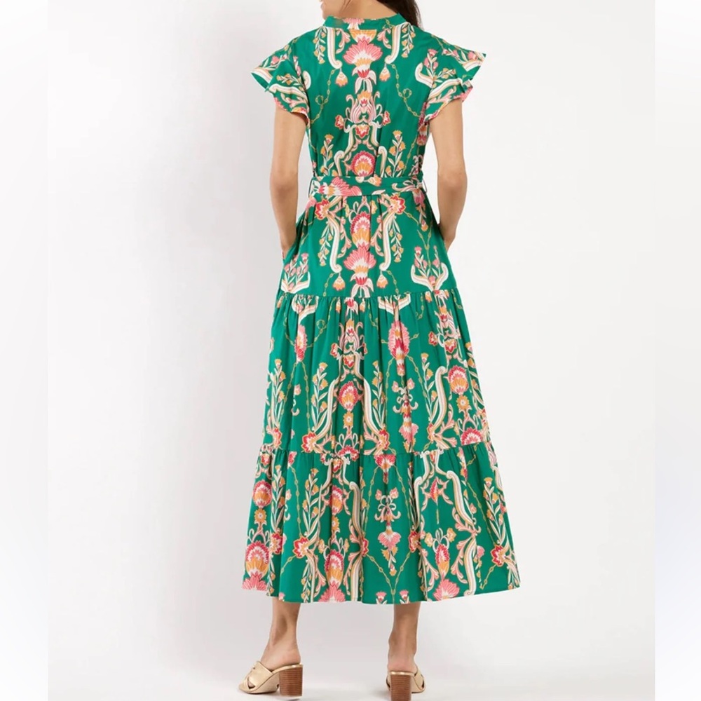 Jude Connally XL Mirabella Belted Maxi Dress Stretch Cotton Floral Jade NWT $268 - Picture 13 of 15